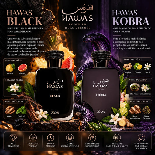 Hawas Black e Hawas Kobra da Rasasi: duas fragrâncias intensas, modernas e cheias de personalidade