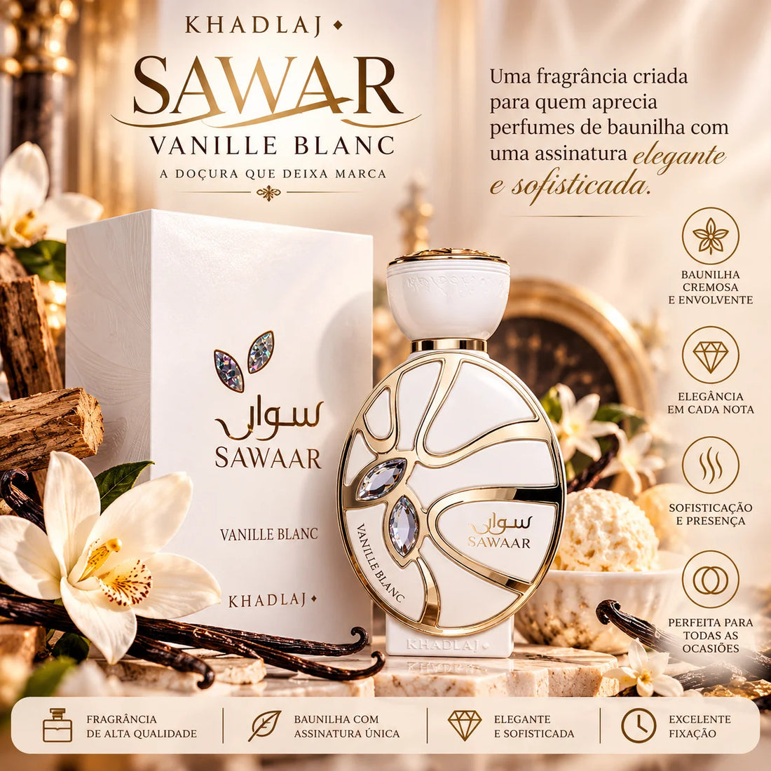 Sawaar Vanille Blanc: a elegância da baunilha num perfume sofisticado, envolvente e irresistível — disponível na Candle Porto