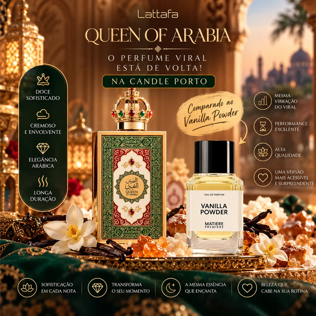 Queen of Arabia Lattafa: o perfume viral comparado ao Vanilla Powder está de volta à Candle Porto