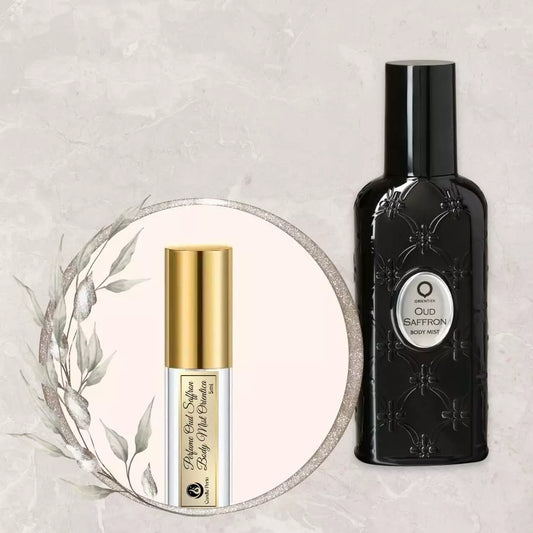 Amostra Decante 5ml Perfume Oud Saffron Body Mist Orientica