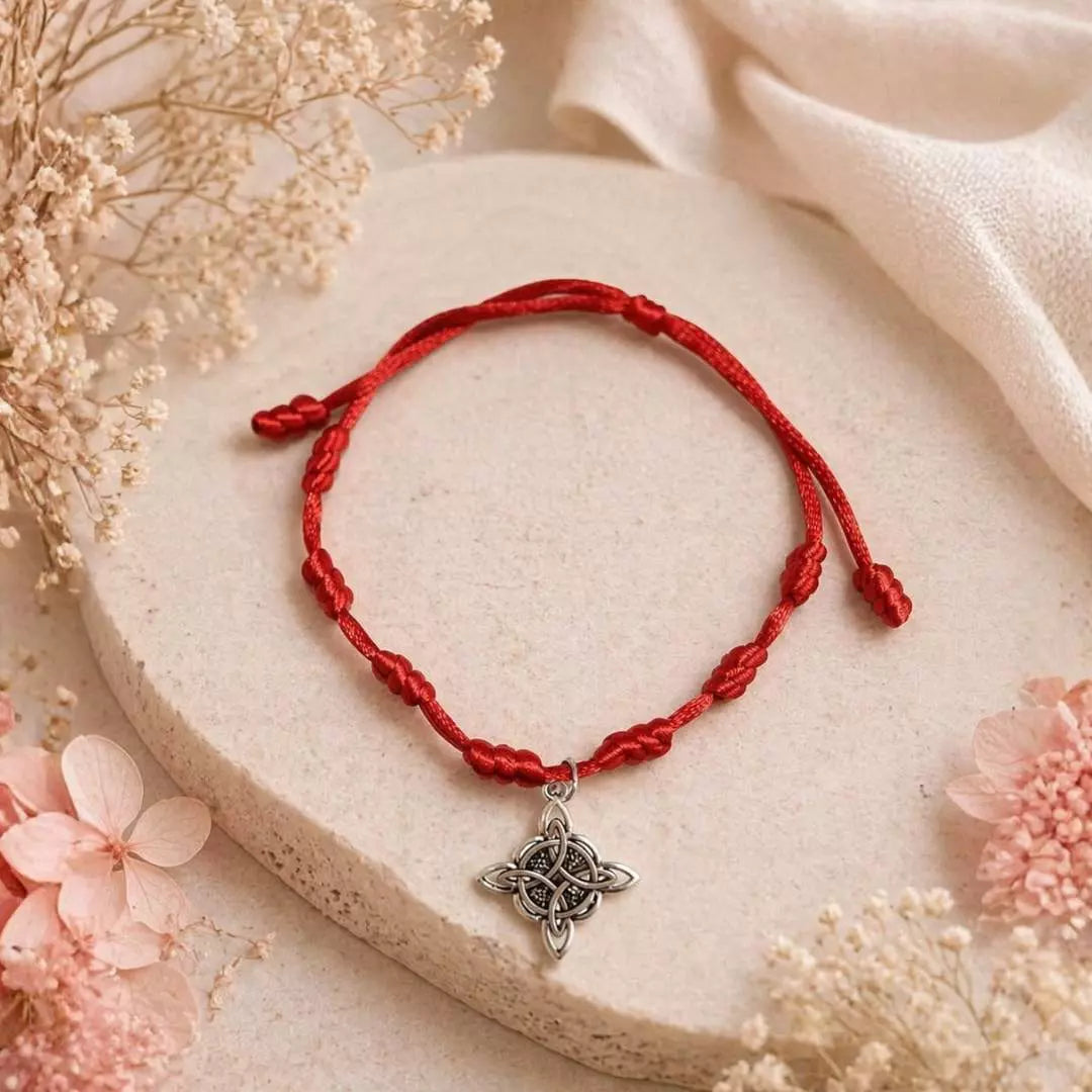 Pulseira Vermelha 7 nós de Bruxa Ajustável